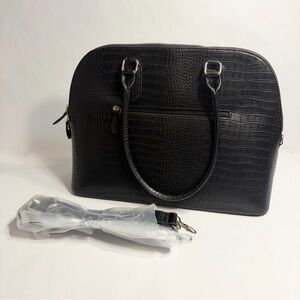 Apt 9 Black Croc Embossed Dome Satchel Laptop Bag Crossbody Tote Office NWOT